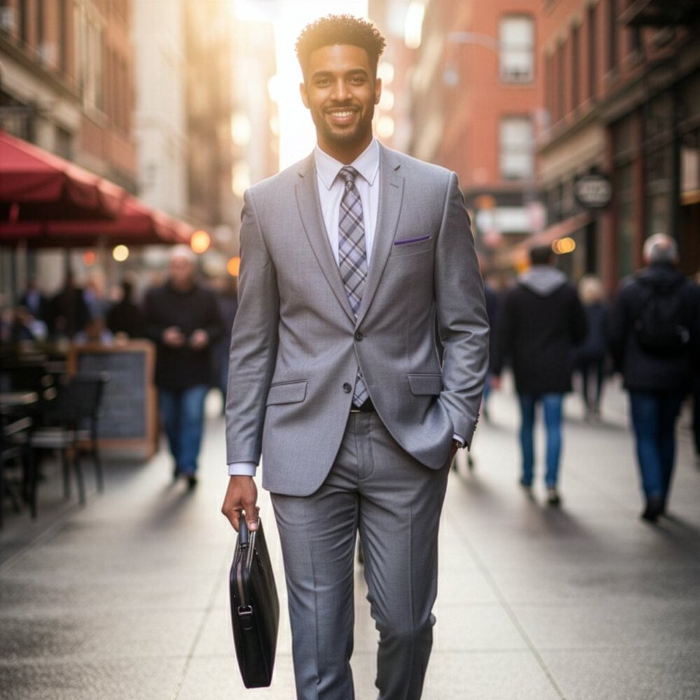 New 2026 Mens 2pc Shiny Light Grey Suit Set, Slim Fit